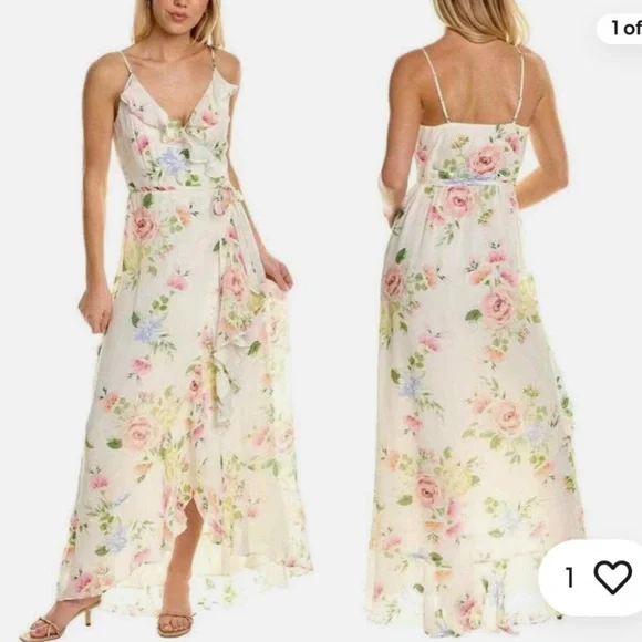 #248” YUMU KIM meadow wrap floral high low maxi dress - Picture 3 of 6